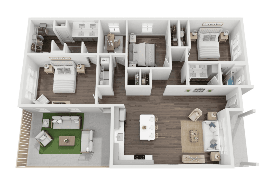 Unit C1 floor plan, three bedroom, 1,471 square feet